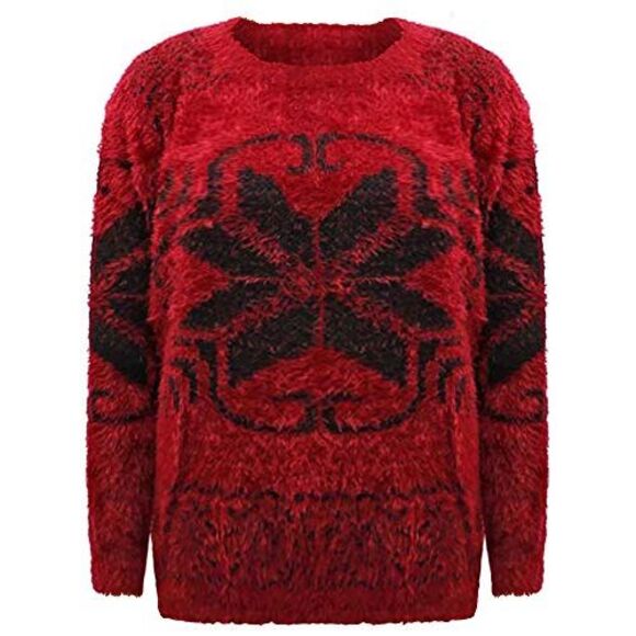 Snowflake Pattern Fuzzy Eyelash Knit Sweater - Picture 5 of 8